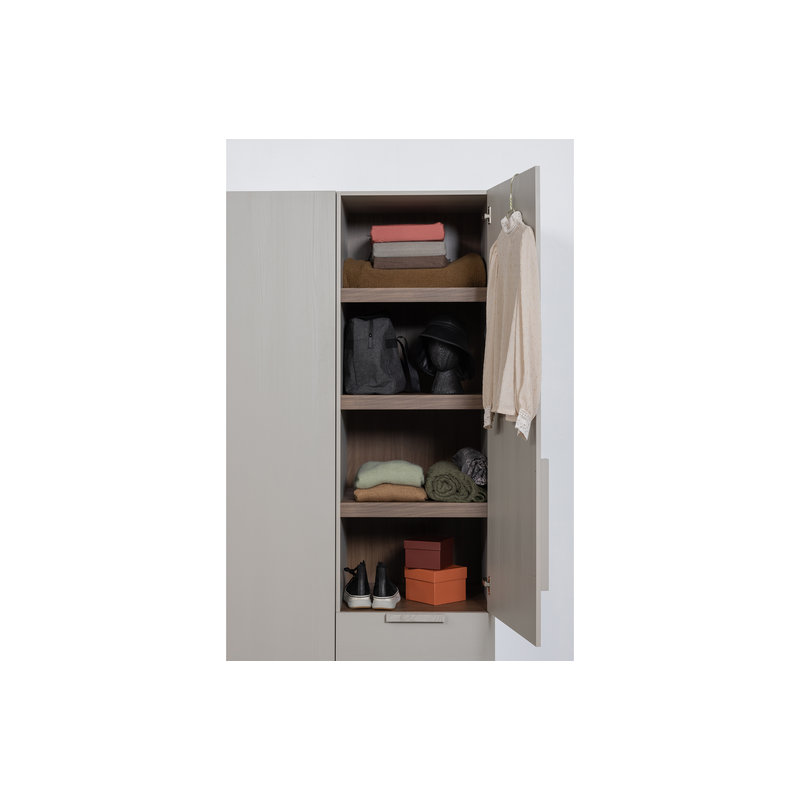 WOOOD-collectie Rens 1-door Wardrobe Long Handle Walnut/pebble Grey