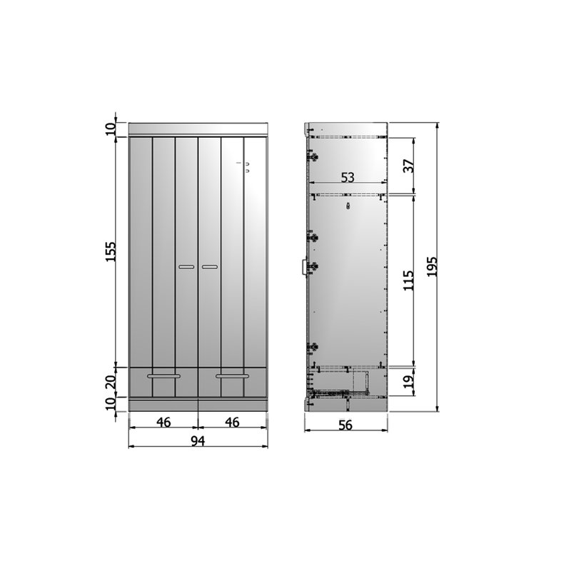 WOOOD-collectie Connect 2-doors - Drawer - Strip Doors Cabinet