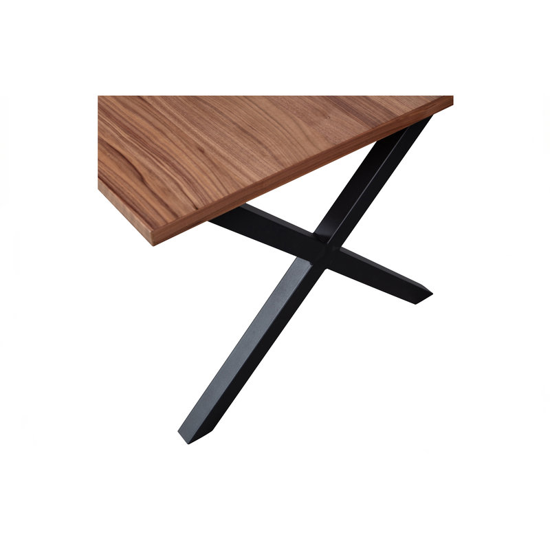 WOOOD-collectie Jimmy Eettafel Noten 200x90 X-poot Metaal Zwart