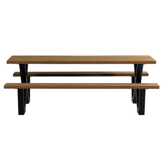 WOOOD Tablo Outdoor Picknicktafel Naturel Met X-poot Metaal