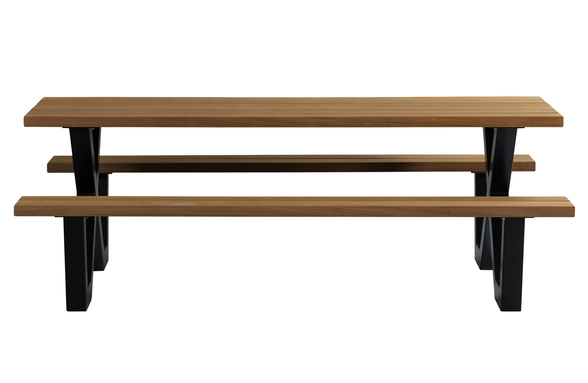 WOOOD-collectie Tablo Outdoor Picknicktafel Naturel Met X-poot Metaal