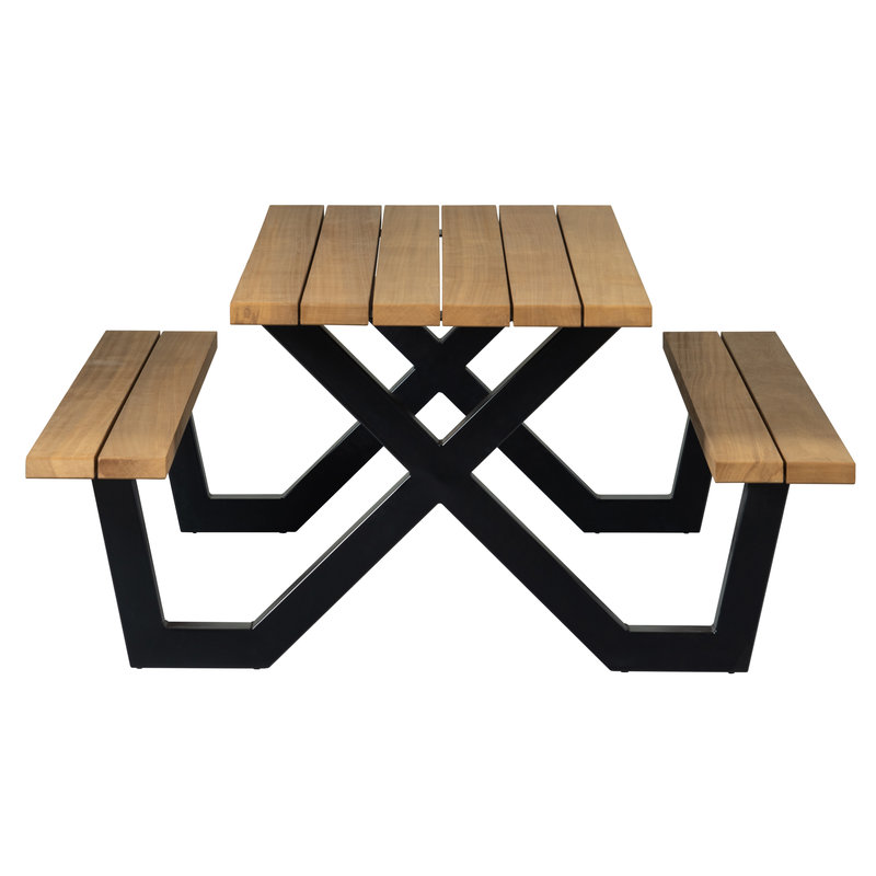 WOOOD-collectie Tablo Outdoor Picknicktafel Naturel Met X-poot Metaal