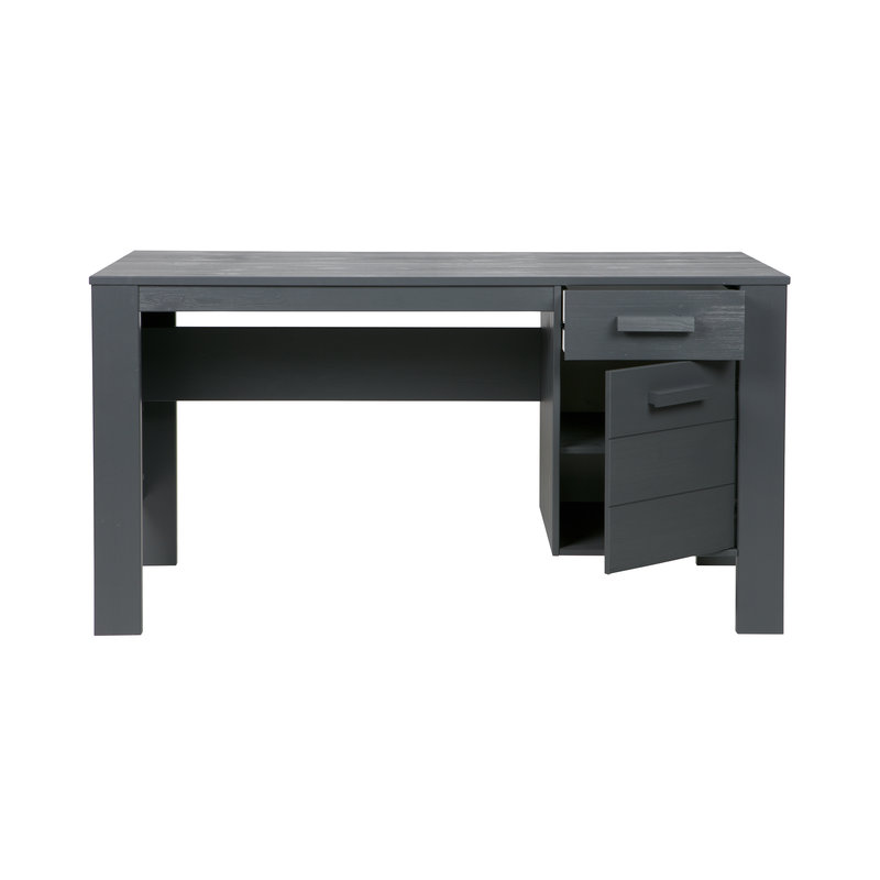 WOOOD-collectie Dennis Bureau Grenen Steel Grey Geborsteld