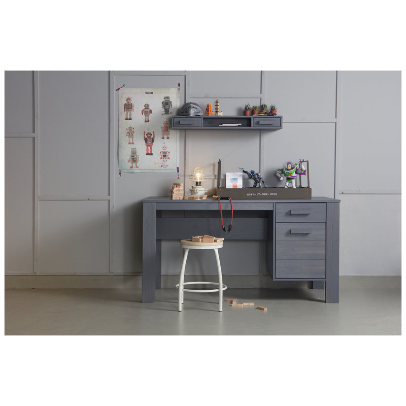 WOOOD-collectie Dennis Bureau Grenen Steel Grey Geborsteld