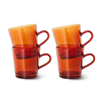 HKLIVING 70s glaswerk: koffie kopjes amber brown (set of 4)