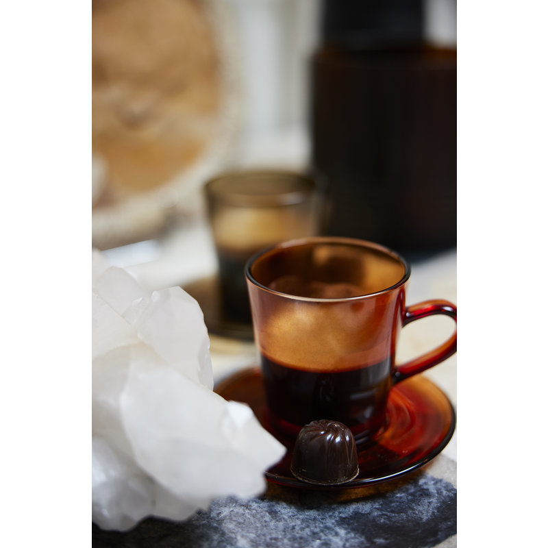 HKliving-collectie 70s glaswerk: cokoffie kopjes amber brown (set of 4)