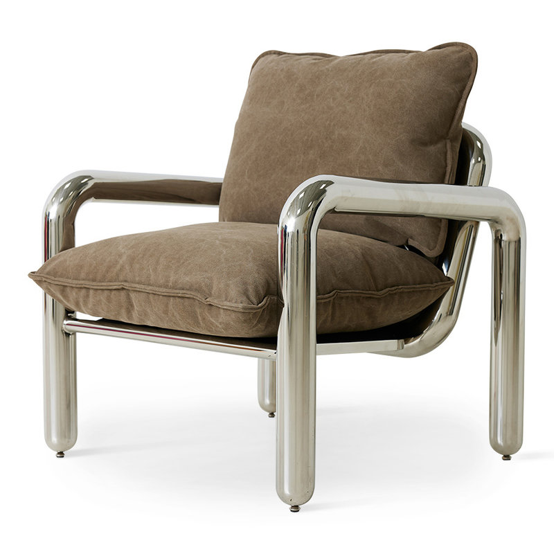 HKLIVING-collectie Chrome Lounge stoel Canvas Brown