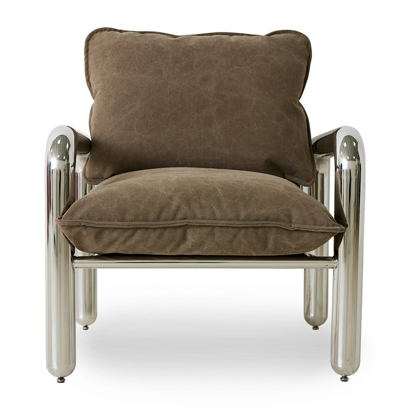 HKLIVING-collectie Chrome Lounge stoel Canvas Brown