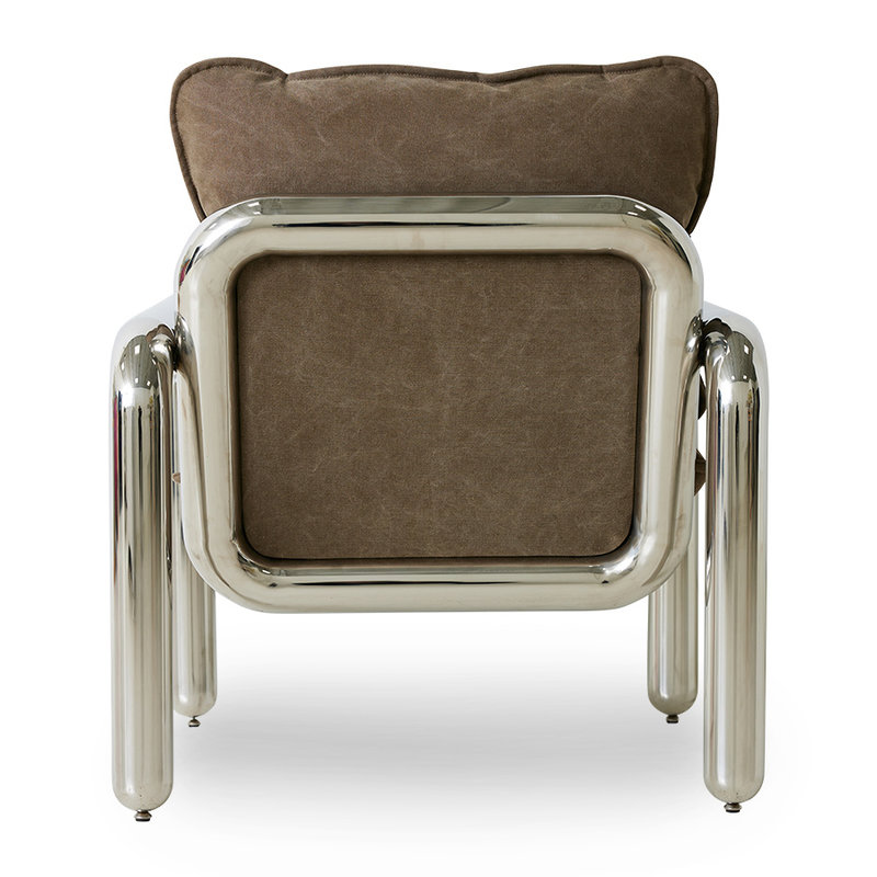 HKLIVING-collectie Chrome Lounge stoel Canvas Brown