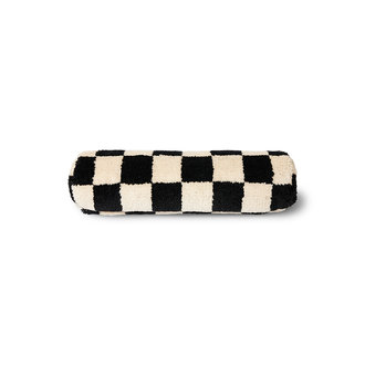HKLIVING Wollen bolster kussen zwart en wit statement (ø13x50cm)