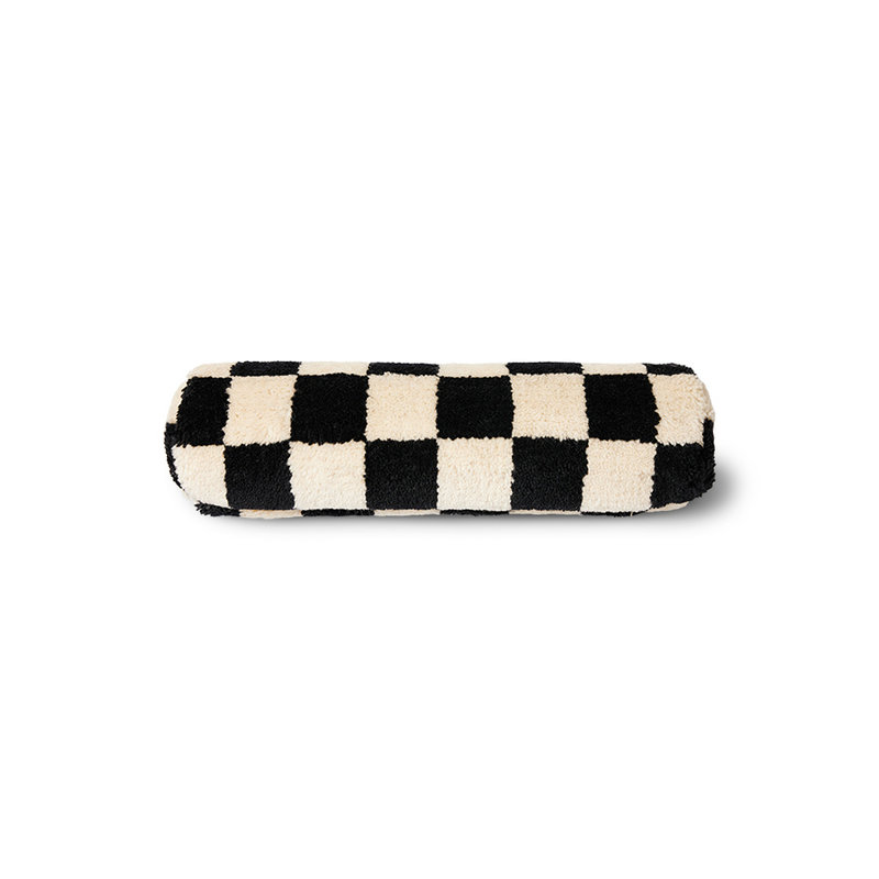 HKLIVING-collectie Wollen bolster kussen zwart en wit statement (ø13x50cm)