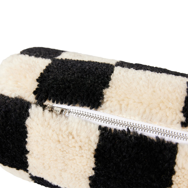 HKliving-collectie Woolen bolster cushion black and white statement (ø13x50cm)