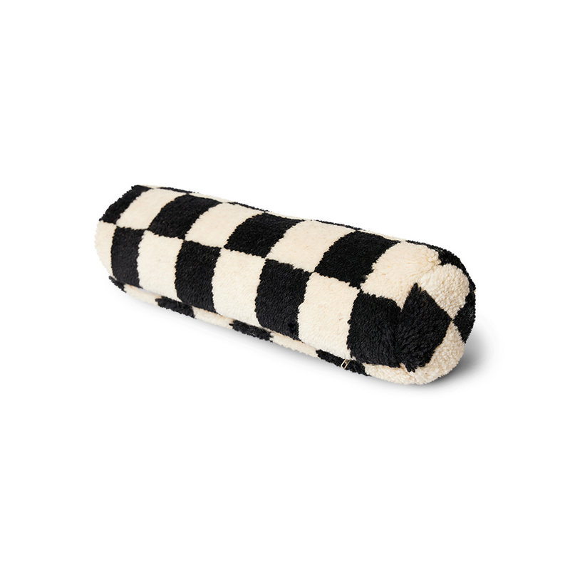 HKliving-collectie Woolen bolster cushion black and white statement (ø13x50cm)