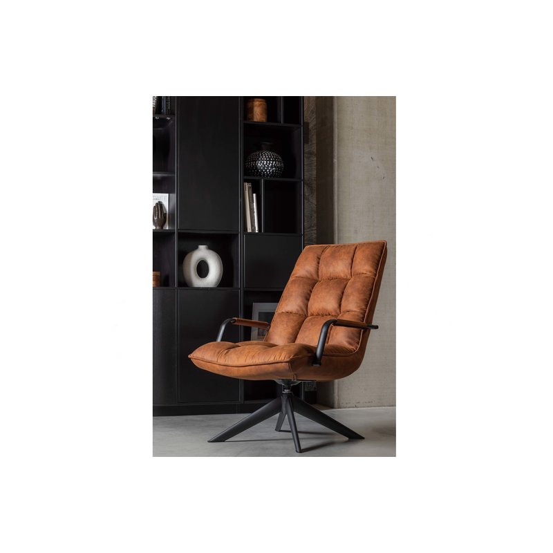 WOOOD-collectie Jouke Swivel Armchair With Armrest Imitation Leather Cognac