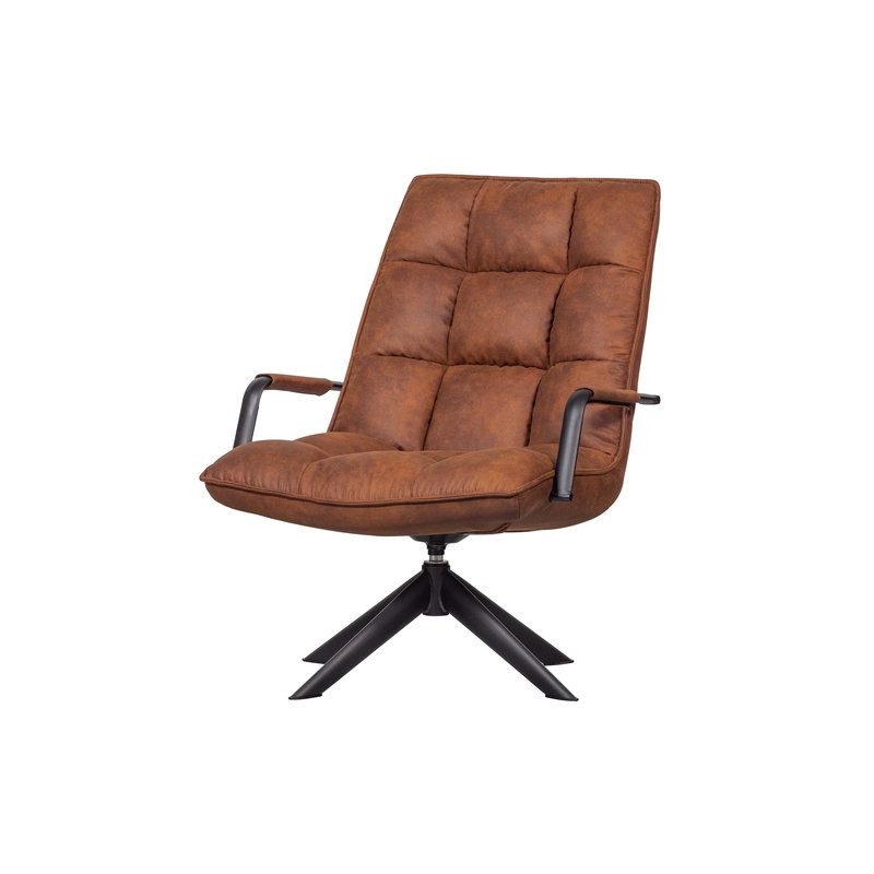 WOOOD-collectie Jouke Swivel Armchair With Armrest Imitation Leather Cognac