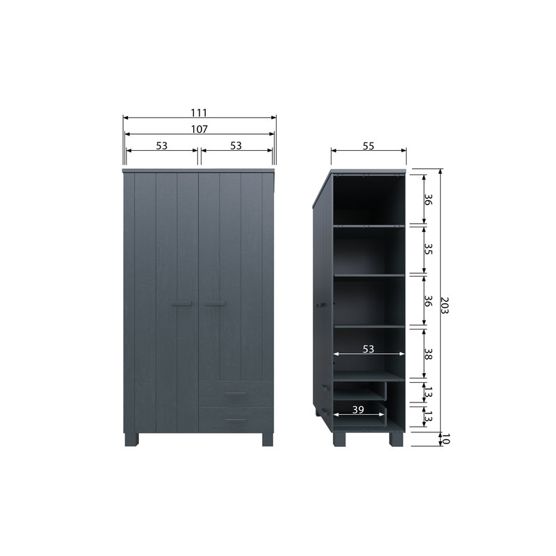 WOOOD-collectie Dennis Wardrobe Steelgrey