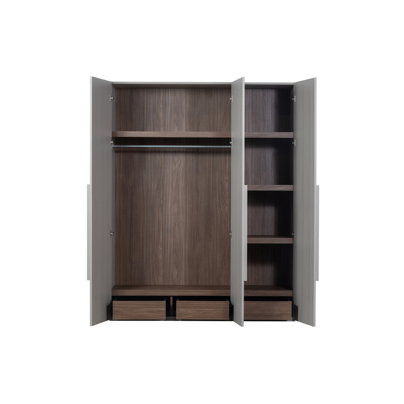 WOOOD-collectie Rens 3-doors Wardrobe Long Handle Walnut/pebble Grey