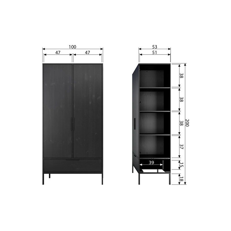 WOOOD-collectie Adam Cabinet Pine Black