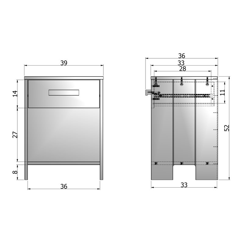 WOOOD-collectie Dennis Nachtkastje Grenen Steel Grey Geborsteld