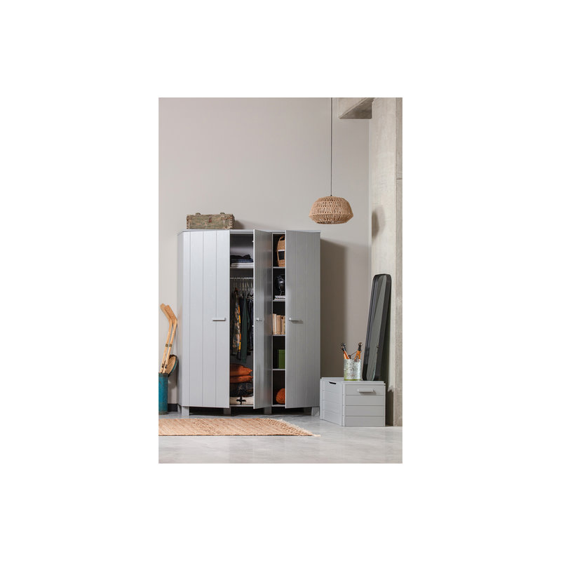 WOOOD-collectie Dennis 3-doors Wardrobe Pine Concrete Grey Brushed