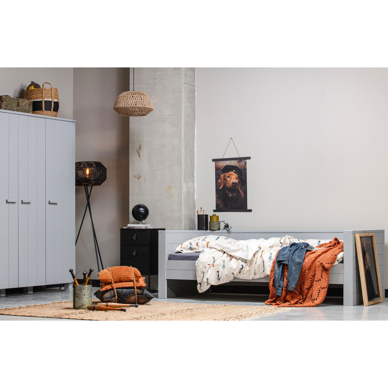 WOOOD-collectie Dennis 3-doors Wardrobe Pine Concrete Grey Brushed