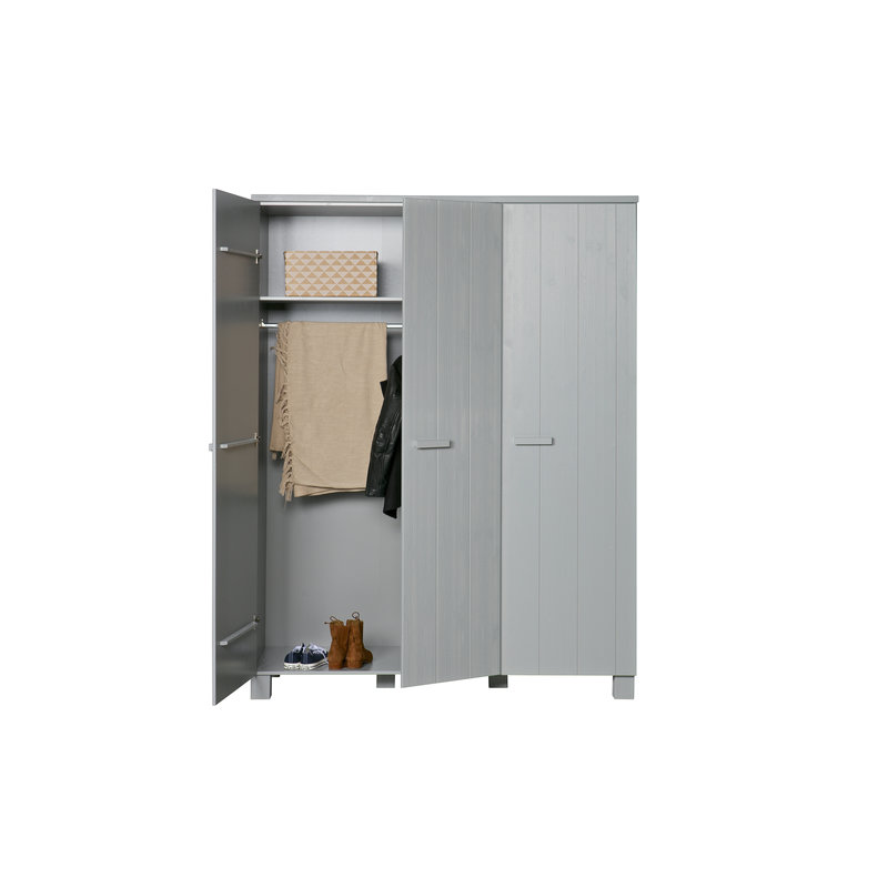 WOOOD-collectie Dennis 3-doors Wardrobe Pine Concrete Grey Brushed