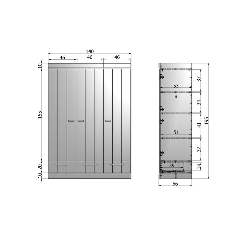 WOOOD-collectie Connect 3-doors Basic -drawer- Strip Doors Cab White