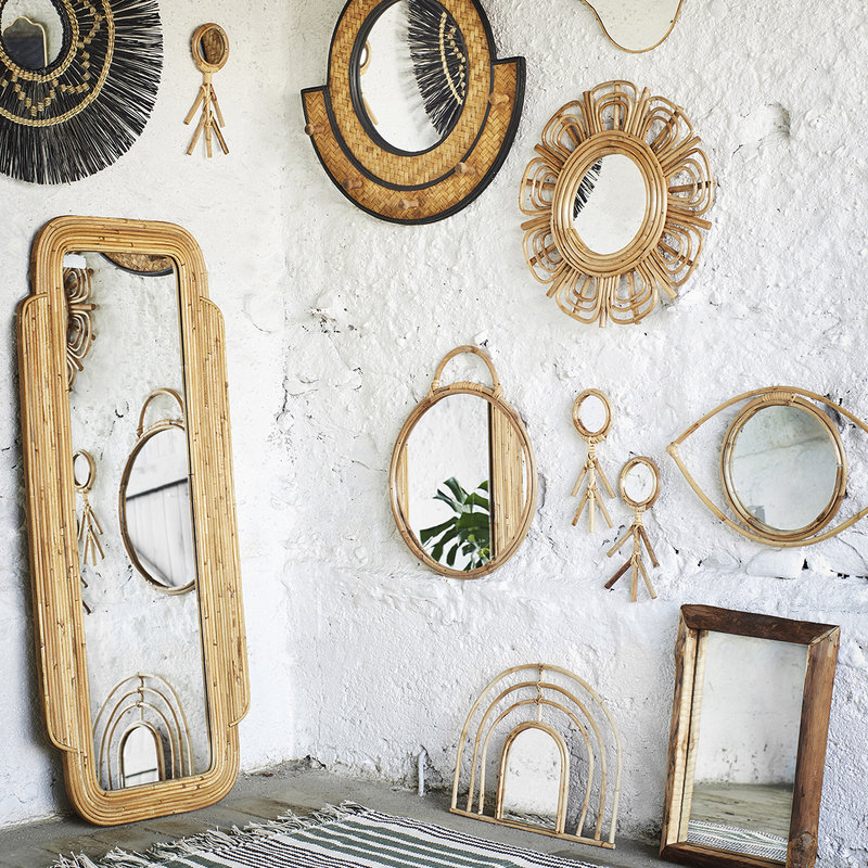 Madam Stoltz-collectie Mirror w/ wooden frame, Natural