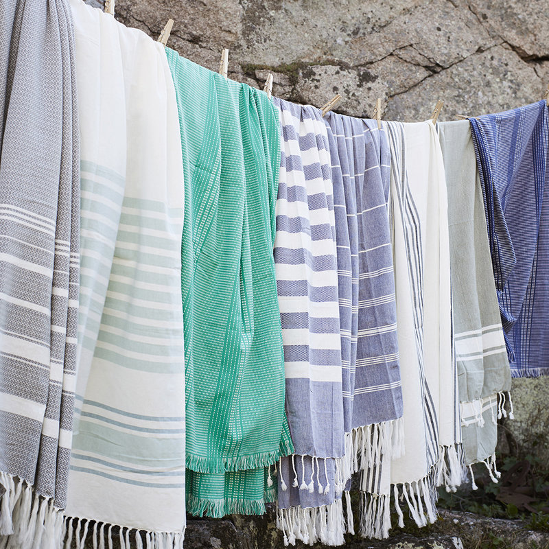 Madam Stoltz-collectie Striped hammam towel, Blue, white