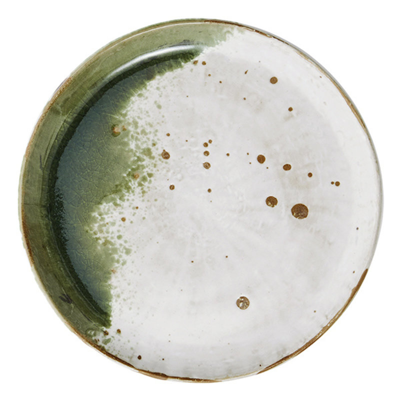 Madam Stoltz-collectie Stoneware lunch plate, White, green, natural