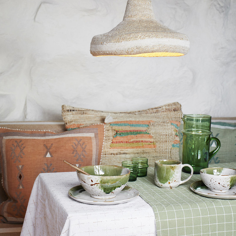Madam Stoltz-collectie Small stoneware bowl, White, green, natural