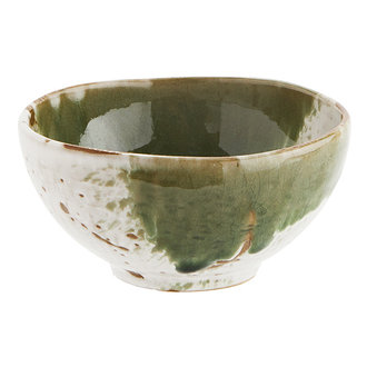 Madam Stoltz Small stoneware bowl, White, green, natural