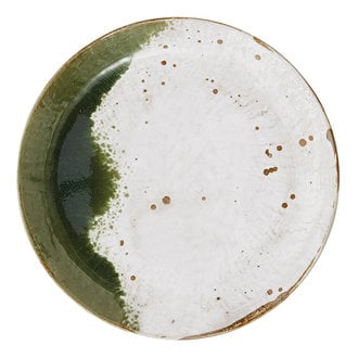 Madam Stoltz Stoneware dinner plate, White, green, natural