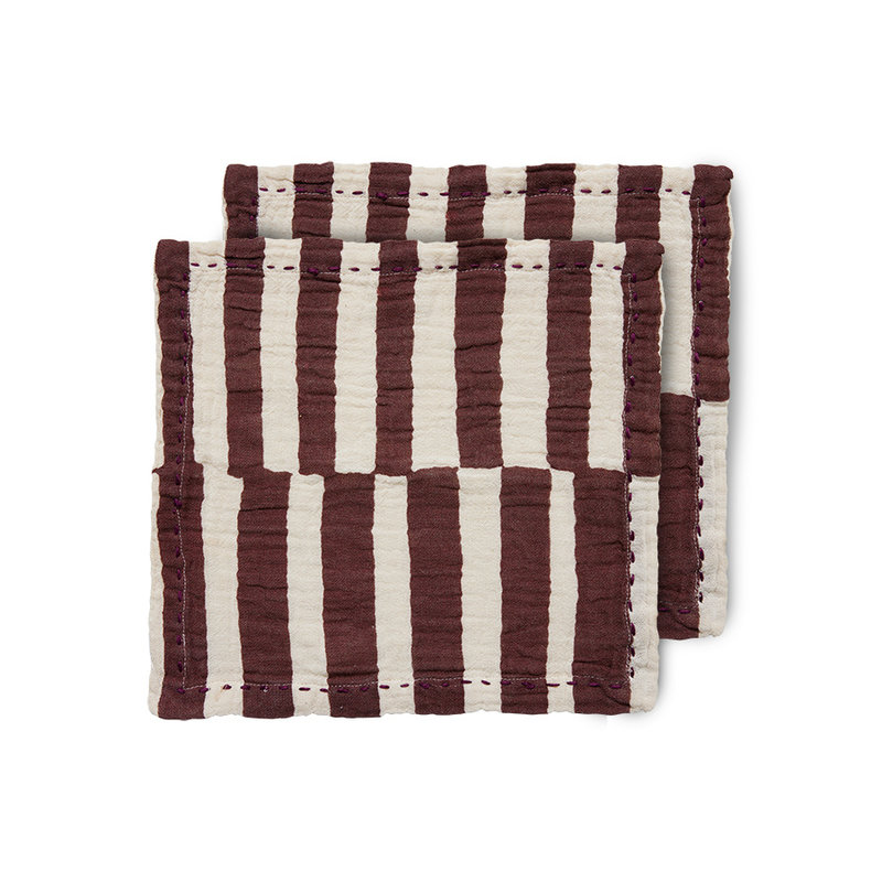 HKliving-collectie Katoenen servetten striped burgundy (set of 2)