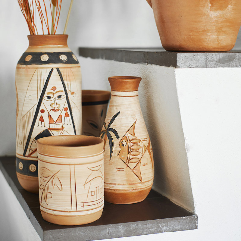 Madam Stoltz-collectie Vaasje 13 cm terracotta handbeschilderd