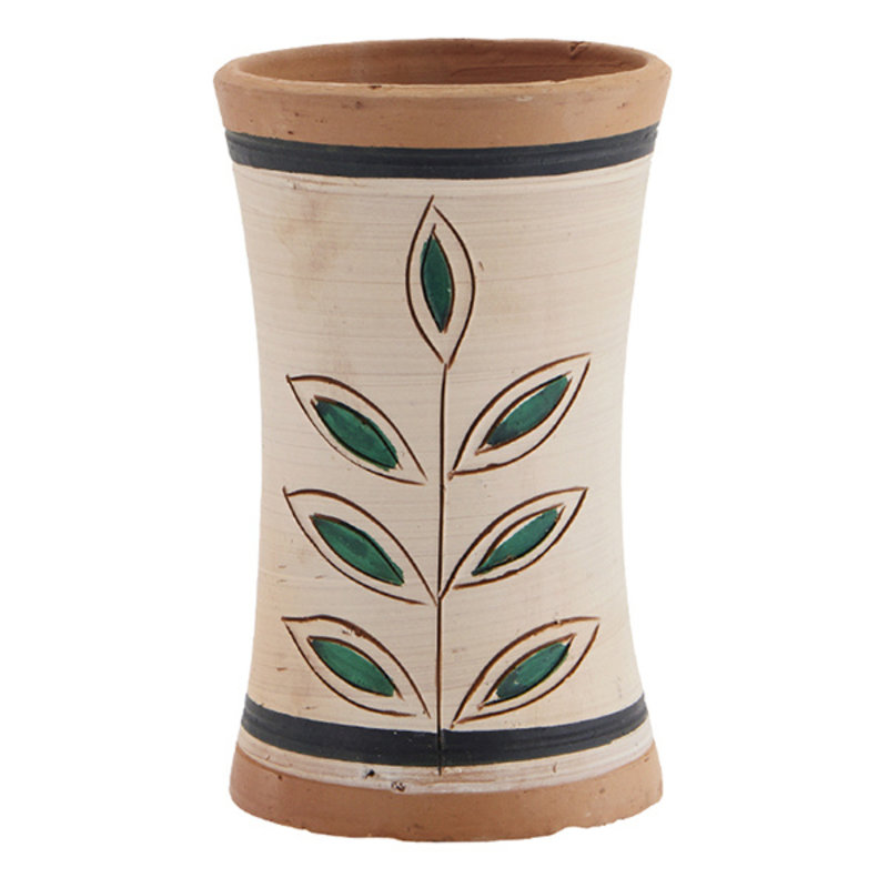 Madam Stoltz-collectie Hand painted terracotta vase, Natural, off white, black, green