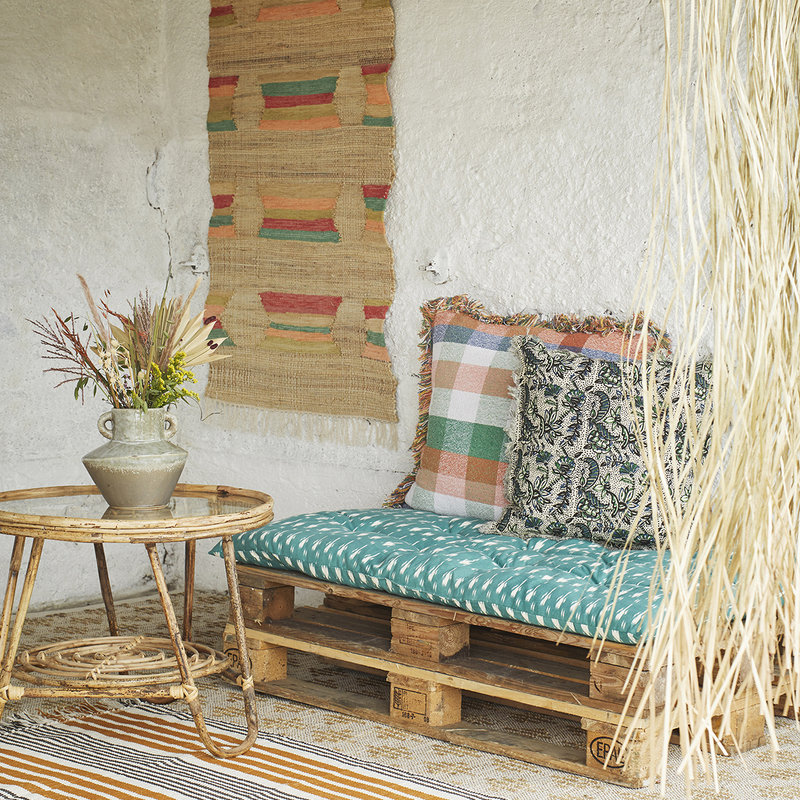 Madam Stoltz-collectie Handwoven jute runner, Natural, multi coloured