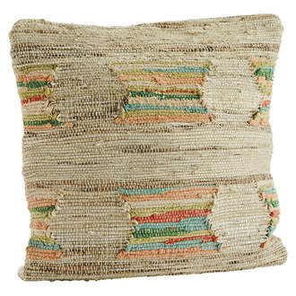 Madam Stoltz Handwoven jute cushion cover, Natural, multi coloured