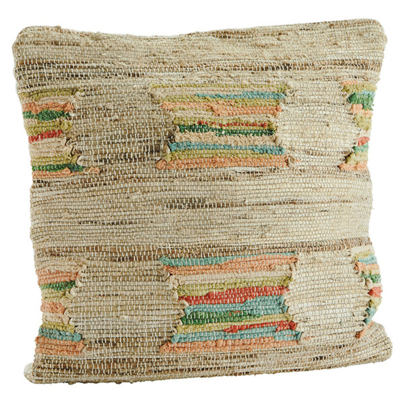 Madam Stoltz-collectie Handwoven jute cushion cover, Natural, multi coloured