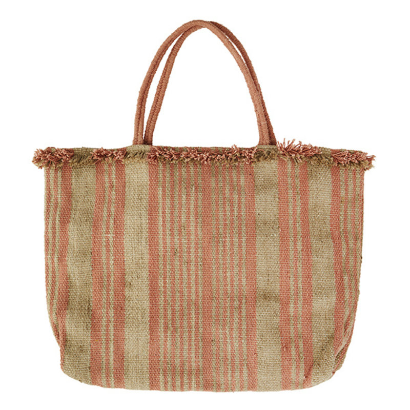 Madam Stoltz-collectie Handwoven striped bag, Natural, perzik