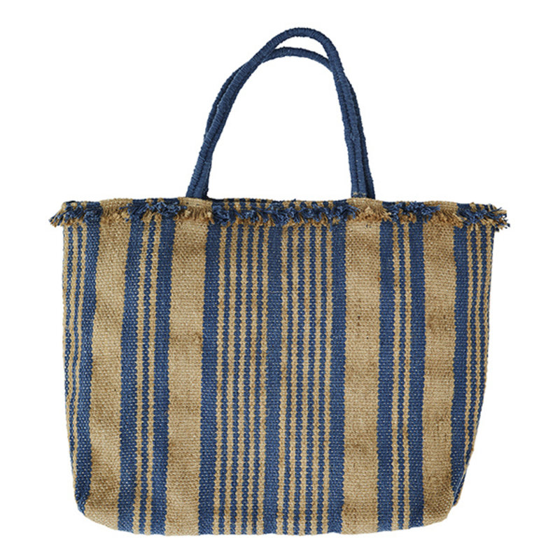 Madam Stoltz-collectie Handwoven striped bag, Natural, blue