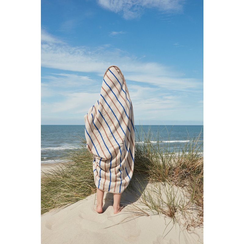 OYOY MINI Raita Handdoek met capuchon Caramel / Optic Blauw