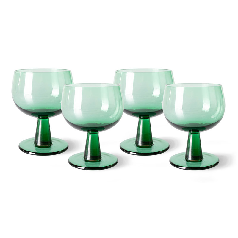 HKLIVING-collectie The emeralds Wijnglas laag fern groen (set van 4)