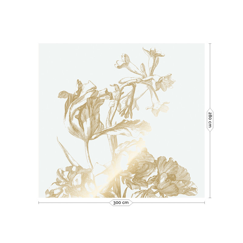 KEK Amsterdam-collectie Gold metallic Off-White Wallpaper, Engraved flowers