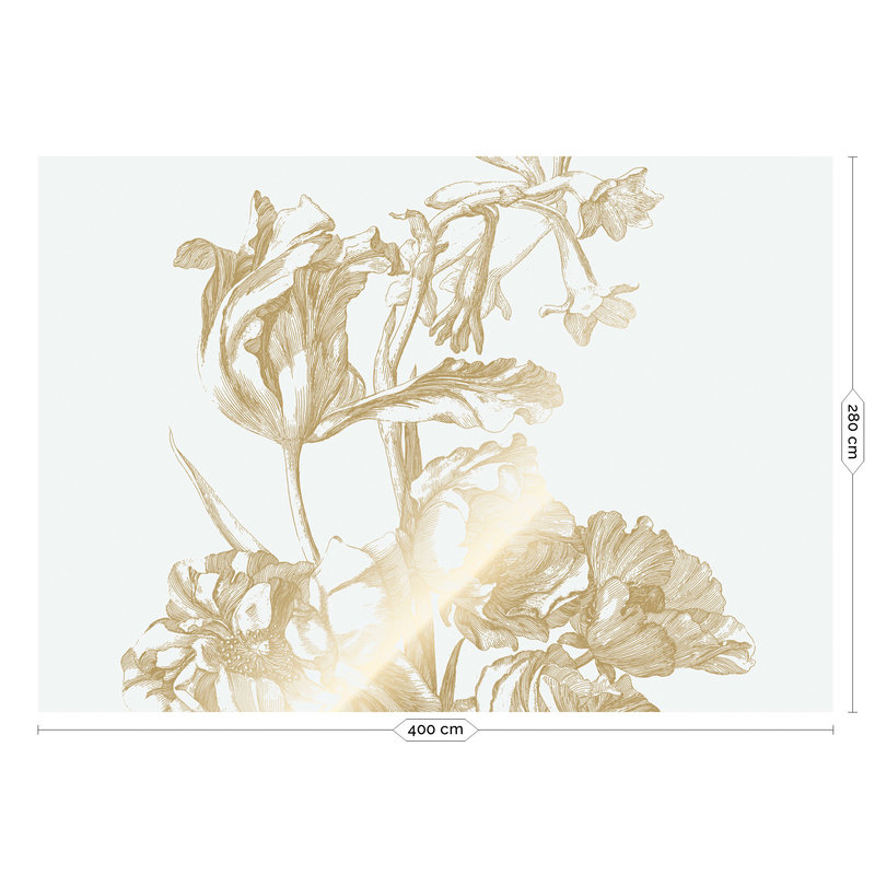 KEK Amsterdam-collectie Gold metallic Off-White Wallpaper, Engraved flowers