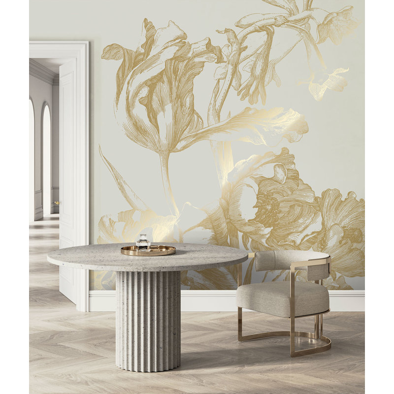 KEK Amsterdam-collectie Gold metallic Sand Wallpaper, Engraved flowers