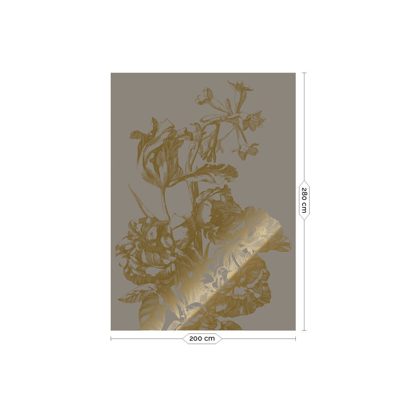 KEK Amsterdam-collectie Gold metallic Grey Wallpaper, Engraved flowers