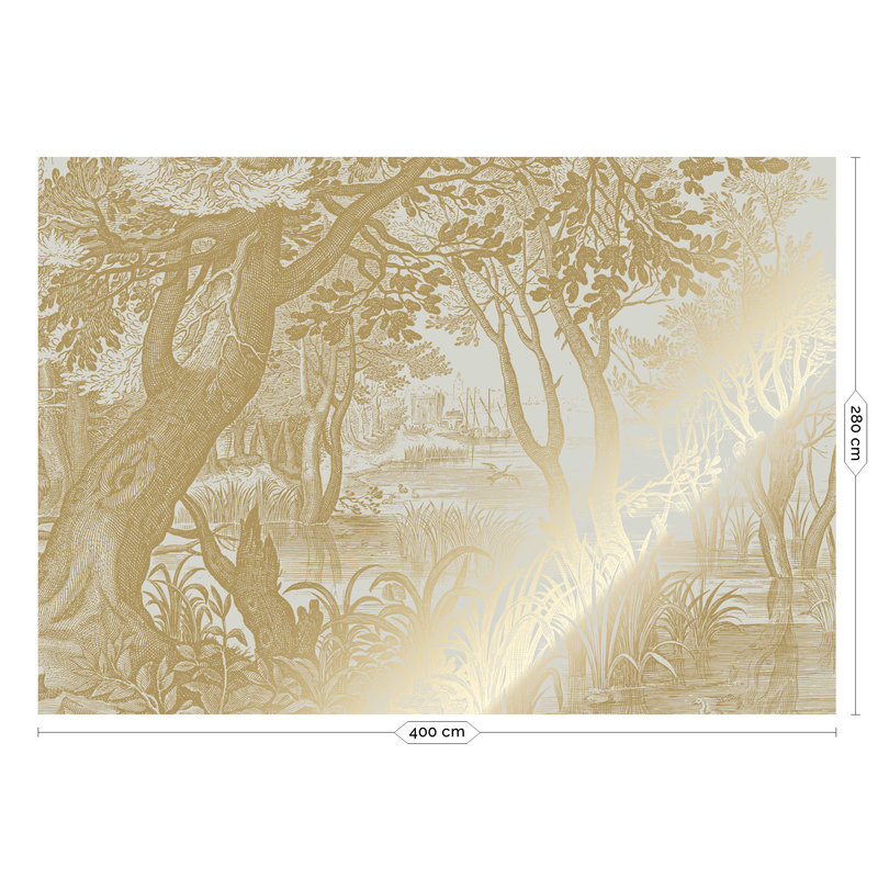 KEK Amsterdam-collectie Gold metallic wall mural, Engraved landscapes, sand