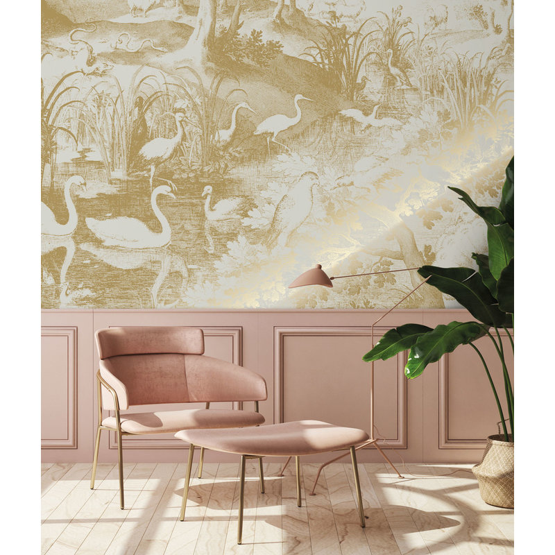 KEK Amsterdam-collectie Gold metallic wallpaper, sand, Engraved landscapes