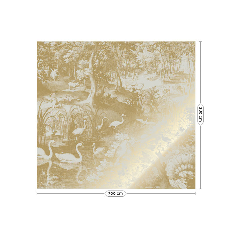 KEK Amsterdam-collectie Gold metallic wallpaper, sand, Engraved landscapes